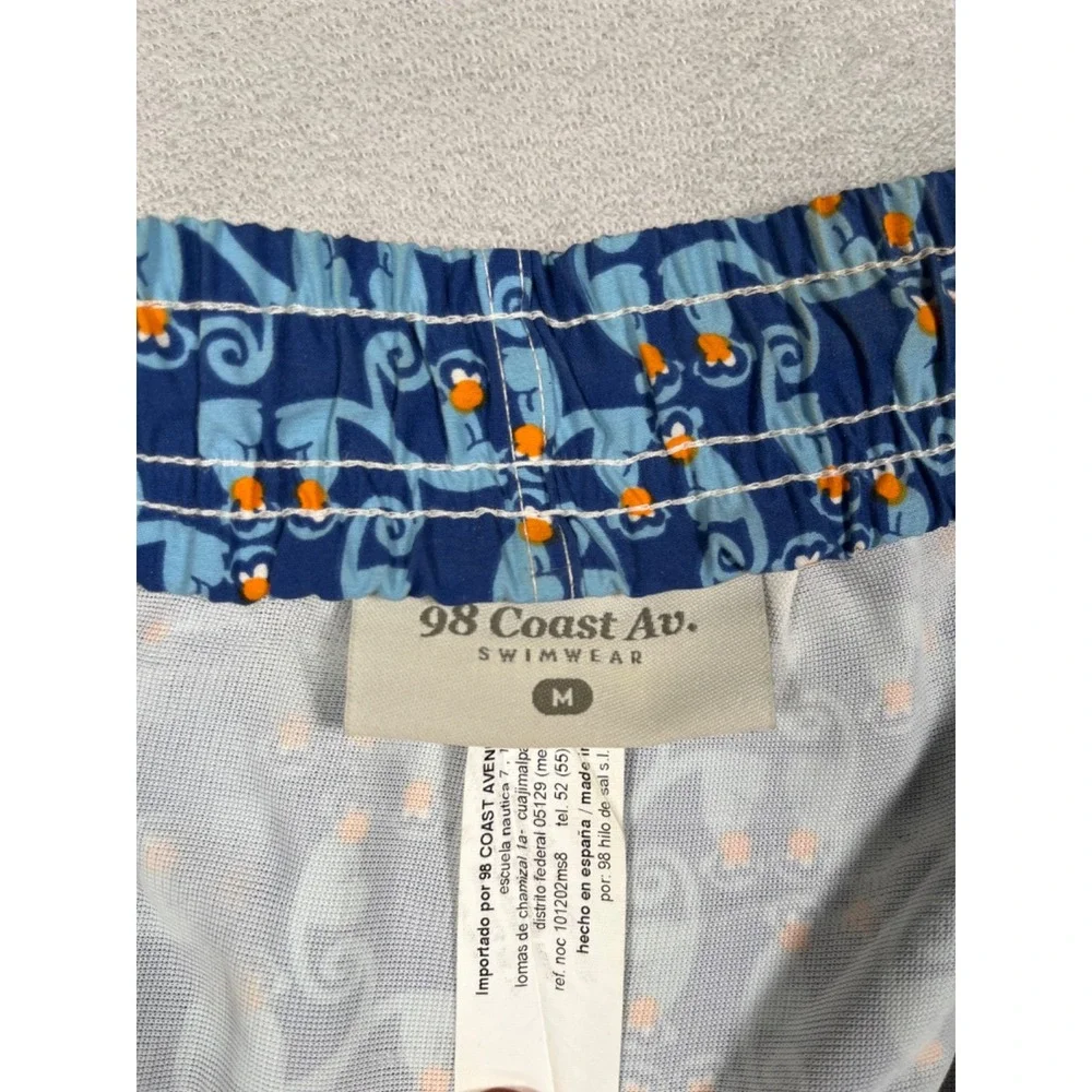 98 Coast Av Mens Swim Trunks Medium Blue Monkey Print Board Shorts Drawstring